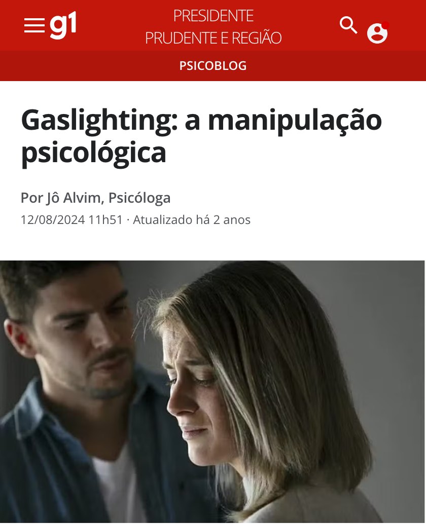 Print da reportagem do g1: Gaslighting, a manipulação psicológica